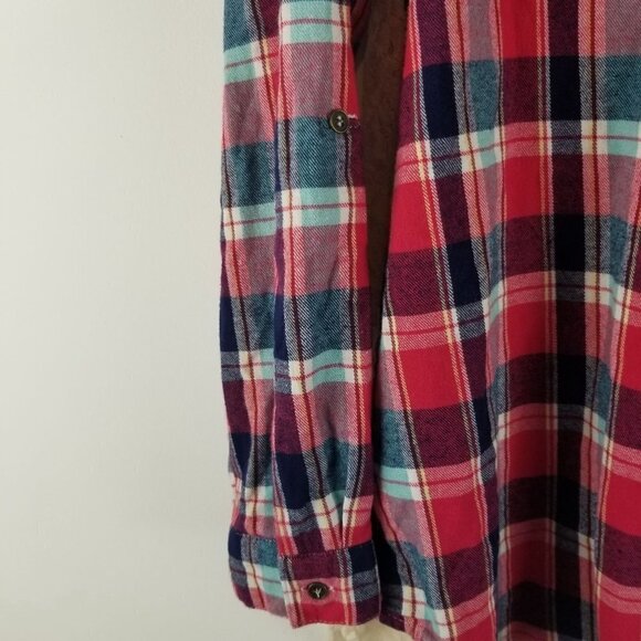 ALTAR'D State‎ Shirt Womens Medium Plaid Flannel Lace Oversized Roll Tab Sleeve - Picture 6 of 10